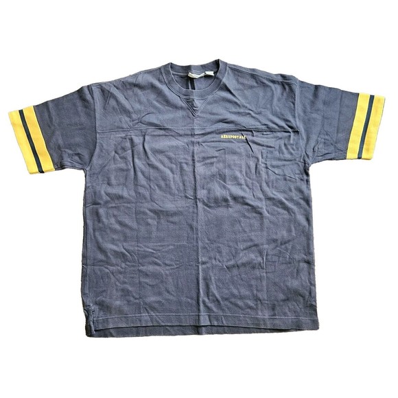 Vintage 90s Aeropostale t-shirt XL Blue Yellow Striped Y2k - Picture 1 of 10